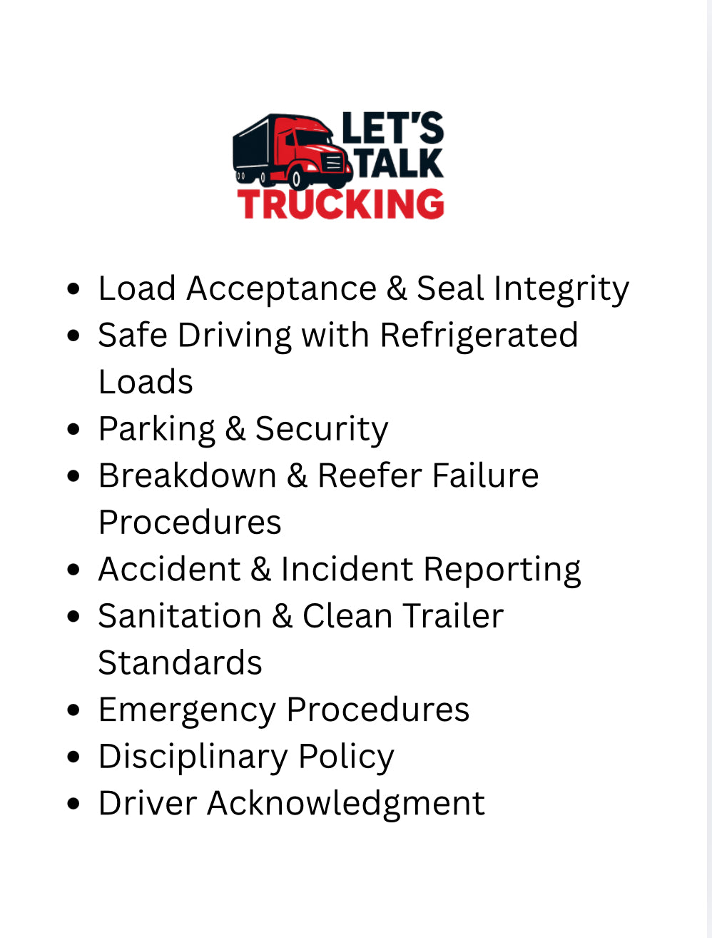 Add-On Reefer Driver Safety Orientation Packet - Digital Download