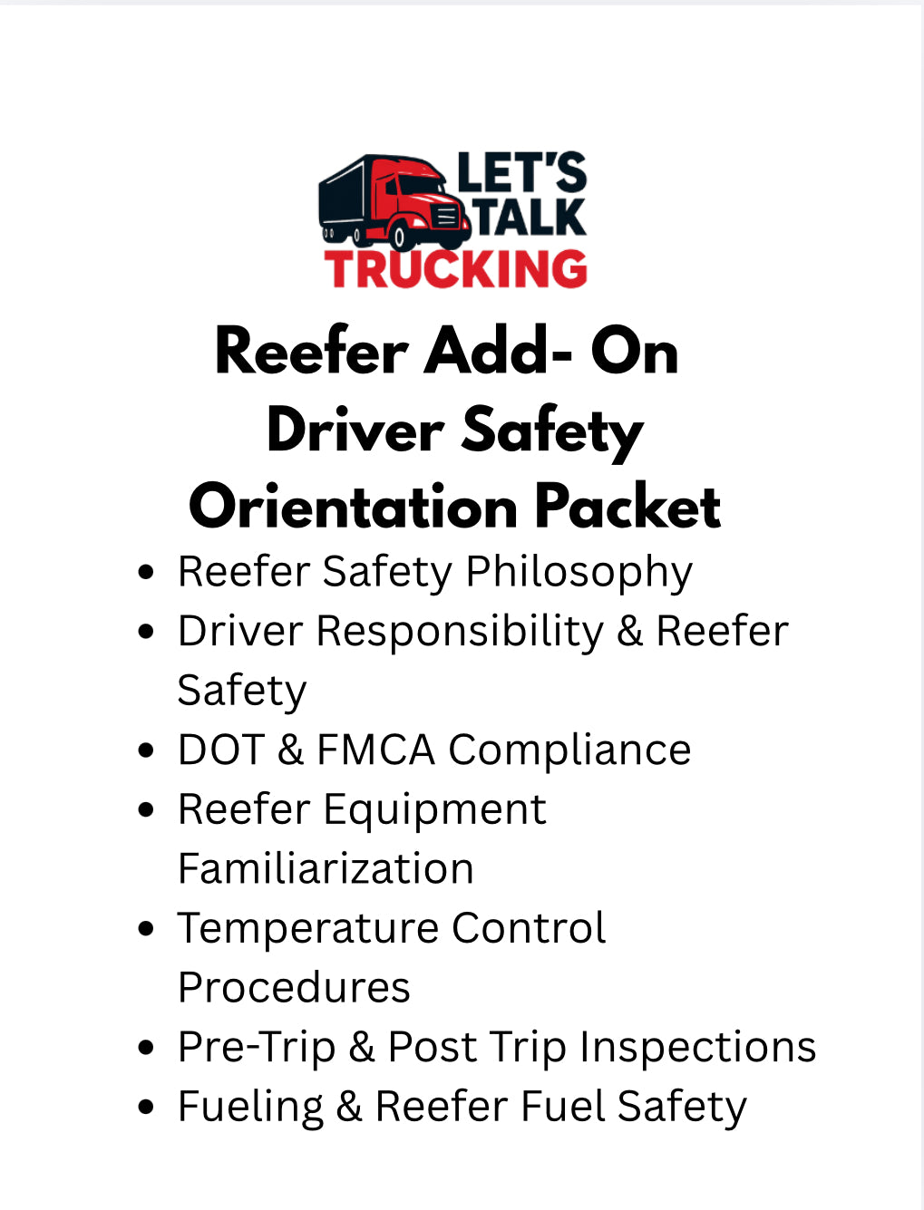 Add-On Reefer Driver Safety Orientation Packet - Digital Download