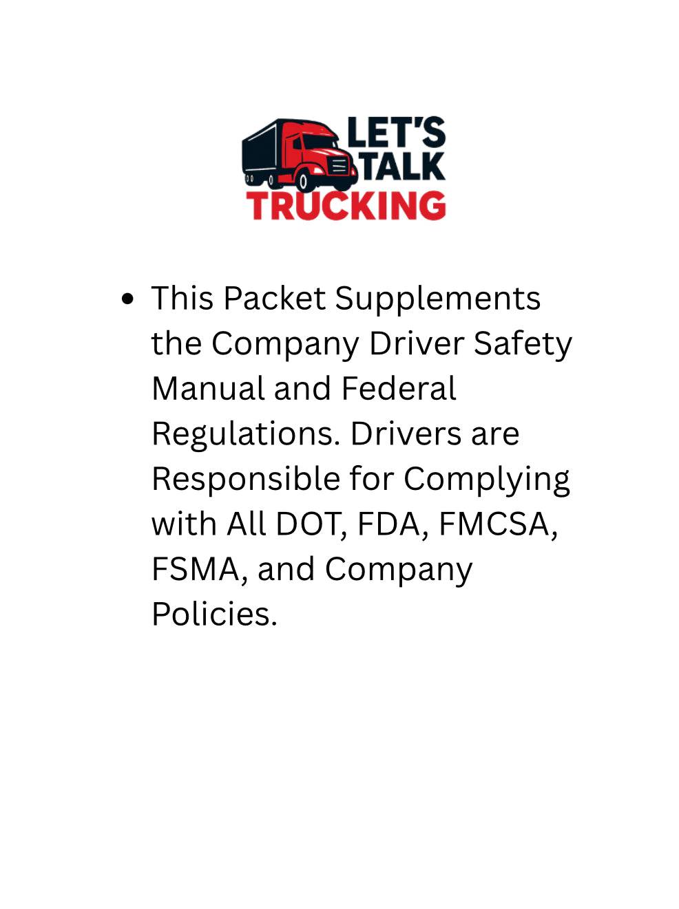 Add-On Flatbed Driver Safety Orientation Packet - Digital Download